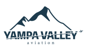 Business Aviation Group Logo for Yampa Valley Aviation featuring a stylized mountain and an airplane flying across the words "Yampa Valley," with "aviation" below—perfect for representing the spirit of Yampa Valley Hangar at Yampa Valley Regional Airport (HDN).